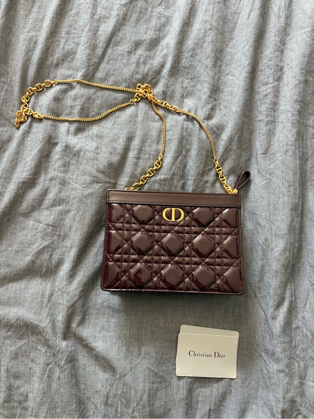 Dior Caro Mahogany Bag in Burgundy with Gold Chain